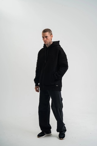 Novalisse Erkek 3 İplik Pamuklu Oversize Kapüşonlu Nakışlı Hoodie Sweatshirt - Siyah Çoklu Renk
