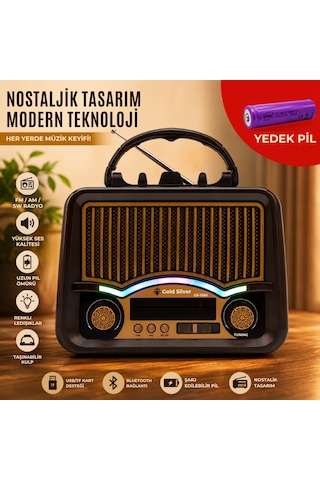 Gold Silver Gs-1360 Nostaljik Tasarım Bluetooth Radyo Yedek Pili