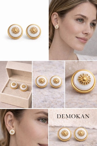 Kadın Küpe Vintage Düğme Model Gold Sun Küpe Beyaz
