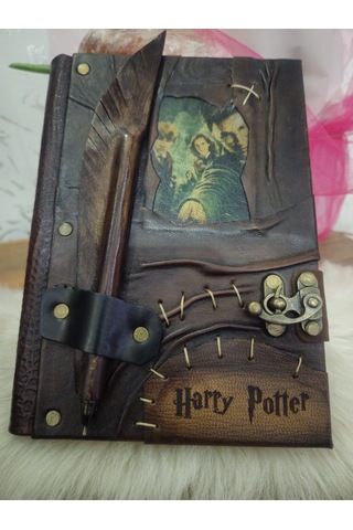 Hakiki Deri Özel Tasarım Kalemli Harry Potter Kahve
