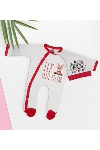 Bk Gift Kişiye Özel Yılbaşı Temalı Tulum Zıbın Ve Kukuletalı Şapk Çok Renkli