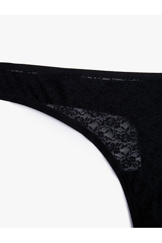 Koton Rahat Kalıp Dantelli String Külot Siyah 7wlk30061mk