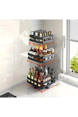 Honeybeeshop Kare Çift Katmanlı Mutfak Organizatörü Dönebilen Raflı Paslanmaz Çelik Baharat Sebze Rafı 1100 Koyu Ceviz