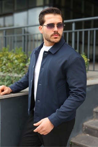 Spor Şık Rahat Kumaş Düğmeli Mevsimlik Ceket Lacivert