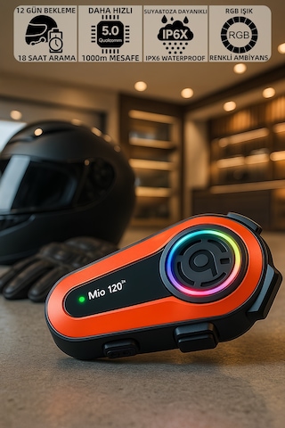 Mioji Mio 120 2x RGB 1000 MAh IPX6 Kask Intercom Motosiklet Bluetooth Kulaklık