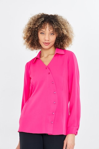 Asimetrik Pile Detay Gömlek Fuşya Fuşya
