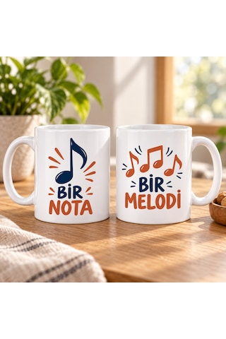 Buradabulabilirsin Bir Nota Bir Melodi 2'li Porselen Kupa Seti - Model 315 Bbz Çok Renkli