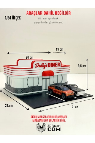 3d Baskı 1/64 Ölçekli Dolly's Dinner Bina Tasarımlı Diorama Araç Sergileme Garajı