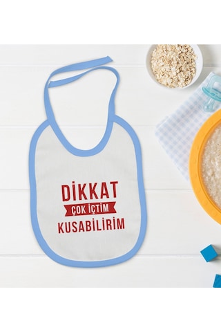 BK Kids Dikkat Çok İçtim Tasarımlı Mavi Bebek Mama Önlüğü-1