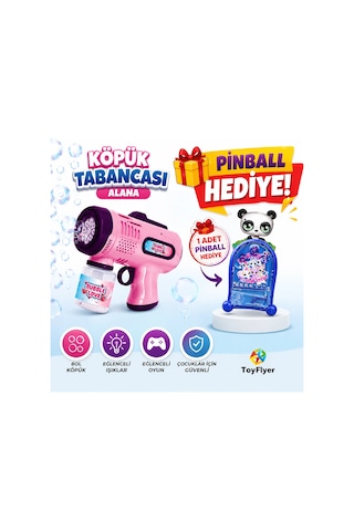 Köpük Tabancası Bubble Gun Işıklı Otomatik Baloncuk Oyuncağı + Hediye Pinball Oyunu Nhn84+pembekopuk