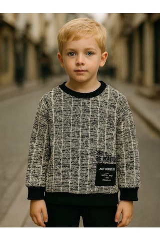 Erkek Çocuk Desenli Bürümcük Kazak-16323 Siyah