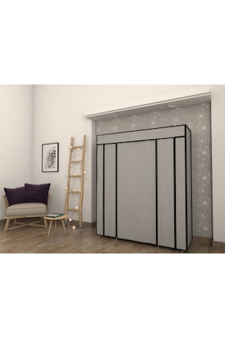 Burak Metal Çift Yandan Raflı Gri Bez Dolap Gardırop Gri