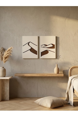 Abstract Dunes 2'li Duvar Sanatı Seti - Modern Soyut Kum Tepesi Motifli Kazıma Tablo, Organik Minimalist Tablo