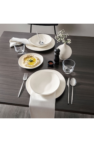Kütahya Porselen Bone Soho 24 Parça Platin Fileli Yemek Takımı Beyaz