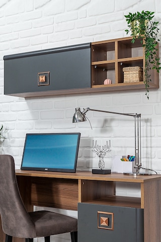 Retro 50x110 Cm Çalışma Masası + Duvar Raf Bilgisayar Masası Ofis Ders Masası Ceviz