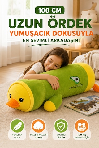 100 Cm Uzun Avokadolu Ördek Peluş Oyuncak Yeşil Yumuşak Büyük Boy Uyku Arkadaşı Dekoratif Yastık Xxl