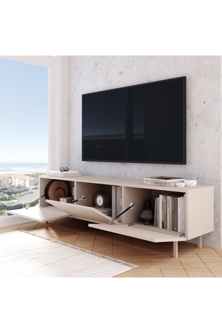 Robinhome Miami Tv Ünitesi Sehpası 3 Kapaklı Ahşap Ayaklı 180cm Kumsal Bej