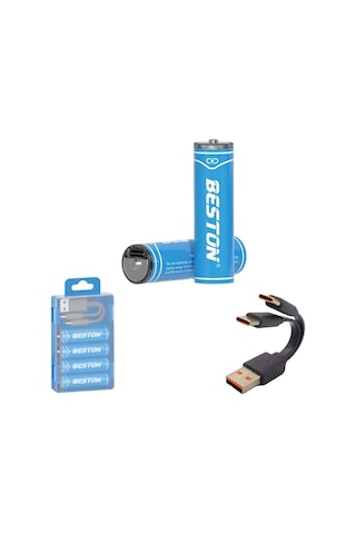 Beston Usb Type-c Kablo İle Şarj Edilebilir Lityum 4'lü Kalem Pil 1.5v Aa / 2220 Mwh 500mah