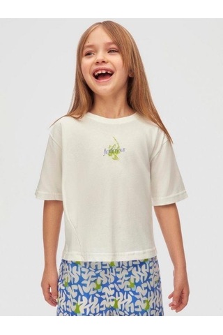 Nk Kids Kız Çocuk Pamuklu Desenli T-shirt-15873 Ekru