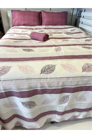Mor Yaprak Desenli Tek Kişilik Pike 160x240 Cm Doğadan Şıklık Ve Hafiflik Renkli