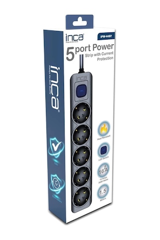 Inca Ipw-44sy 5li Akım Korumalı Led Tuşlu Priz 1,5mt Siyah Standart