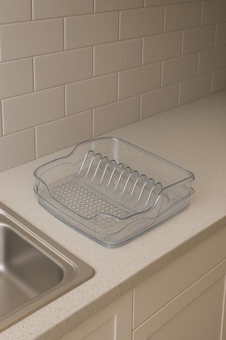 Şeffaf Akrilik Tabaklık Bulaşıklık Düzenleyici 2 Parça 37x38x7 Cm Şeffaf