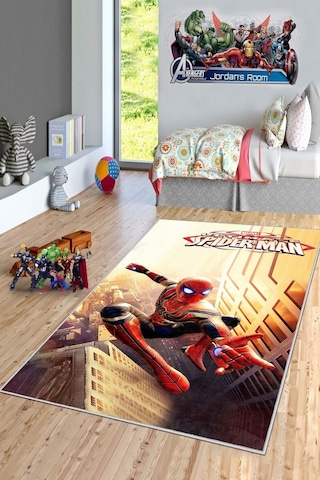 West Home Makinede Yıkanabilir Kaymaz Taban Leke Tutmaz Süper Kahraman Desenli Çocuk Halısı Wh 521 Yellow Sarı