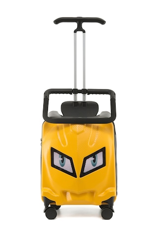 Göz Desenli Çocuk Valizi Binilebilir, Düşme Engelleyici Sarı