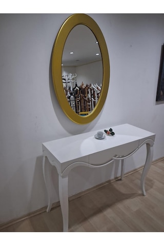 Dresuar Cnc Çökertme 90671 Model Oval Gold Renk Ayna Lake Beyaz Tabla Kayn Aslan Ayak Beyaz - Gold