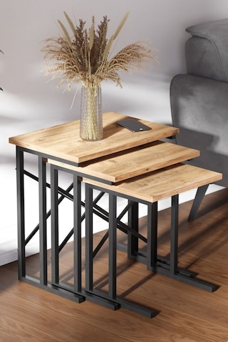 Ceramical Metal Ayaklı X Zigon Sehpa Atlantik Çam