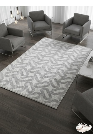 Konak Halı Modern Gri Soyut Desenli Emboss Premium Salon Halısı Saçaklı Gri