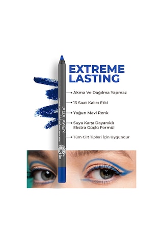 Alix Avien Uzun Süre Kalıcı Suya Dayanıklı Akma Dağılma Yapmayan Mavi Göz Kalemi Extreme Royal Blue