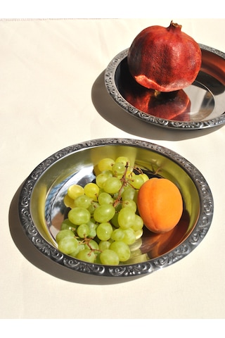 2 Adet Paslanmaz Çelik Salata Kasesi Meyve Çerez Çukur Kase-20 Cm