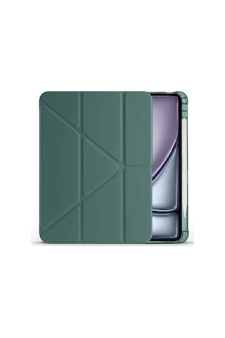 Apple Uyumlu iPad Air 11'' M3 2025 m2 2024 Üçgen Katlanabilir Kalem Şarj Bölmeli Standlı Kılıf Kapaklı