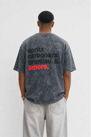 Respire Erkek Amore Baskılı Oversize T-shirt Siyah