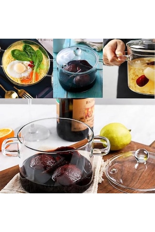 Kapaklı Borosilikat Cam Tencere Seti Şeffaf