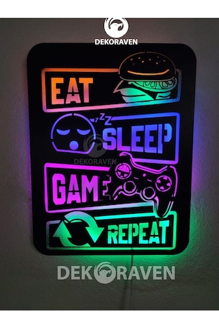Gamer Led Işıklı Tablo Eat-Sleep-Game-Repeat