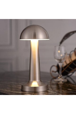 Ollevra Mantar Model Silver Renk Şarjlı Dokunmatik 3 Renkli Led Masa Lambası Gri