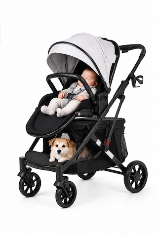 Justie Pet 2'si 1 Arada Bebek Arabası Ve Kedi & Köpek Arabası Siyah 92x56x102 Cm
