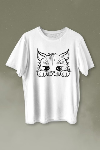 Sevimli Kedi Minik Patili Bıyıklı Cat Minnoş Baskılı Tişört Unisex T-shirt 001