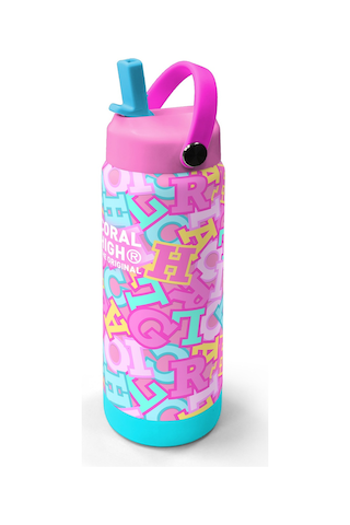 Coral High Pembe Su Yeşili Harf Desenli Katlanır Ağızlıklı Çelik Termos 650 Ml 38323 Su Yeşili