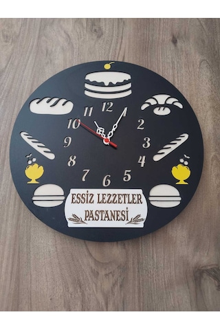 Cafe //fırın // Unlu Mamuller // Pastane İş Yerine Özel Kişiye Özel İsim Yazılı Duvar Saati Siyah