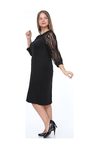 Zebra Desen Flok Büyük Beden Elbise 15B-0896 Siyah