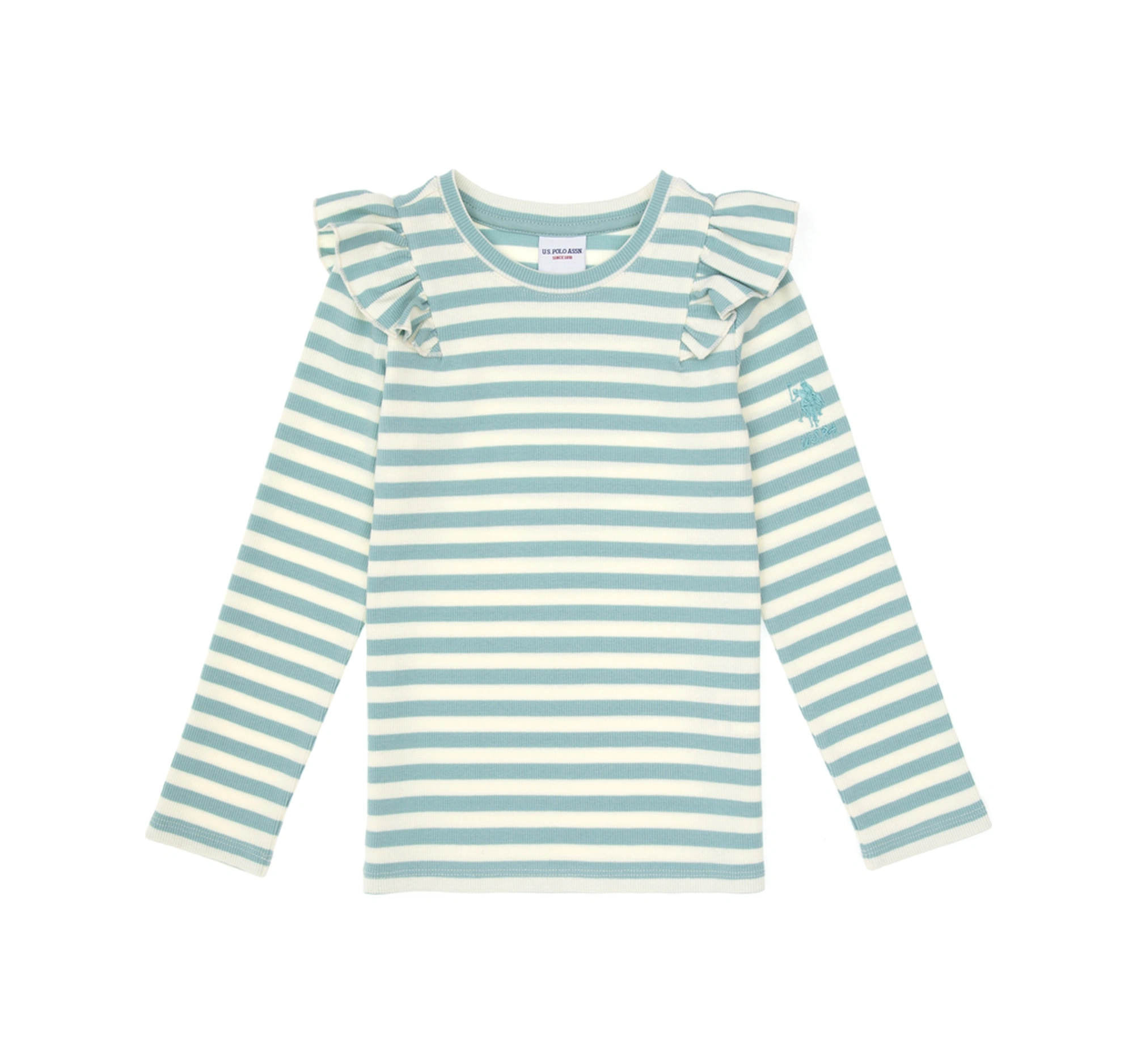 U.S. Polo Assn. Kız Çocuk Mint Çizgili Bisiklet Yaka Sweatshirt 50317983-VR090