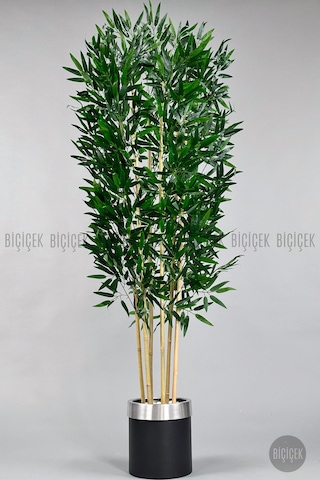 Biçiçek Yapay Bambu Ağacı 170cm Siyah Silver Metal Saksıda