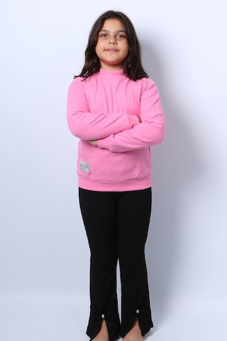 Kız Çocuk Triko Düz Badi Ribanalı Balıkçı Yaka C68 Pembe