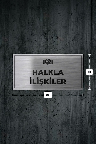 Halkla İlışkıler Yazılı - Metal - Gümüş Renk - Kapı İsimliği - 20x10 Cm