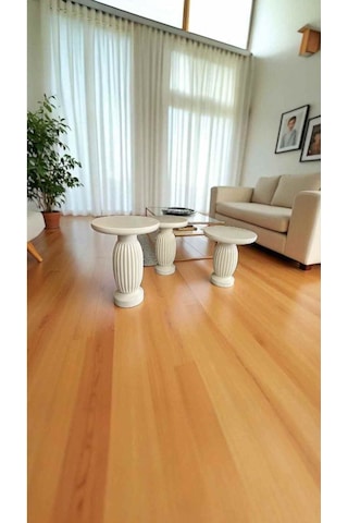 Ahşap Mantar Sehpa 3 Lü Set Krem Renk Modern Yan Sehpa Takımı - Zigon Sehpa Takımı Krem
