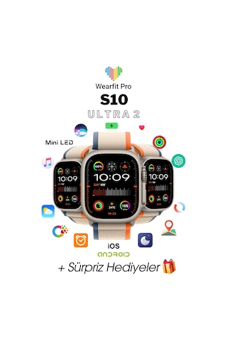 Wearfitpro Wearfit S10 Ultra 2 7 Kordonlu Akıllı Kol Saati Miniled Ekran Gri 49mm