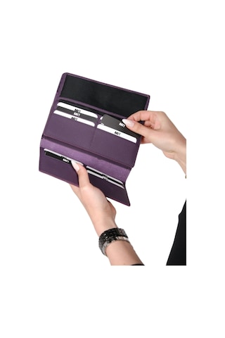 Mft Leather Hakiki Deri El Portföyü Cüzdan Hilton 8926 Flother Mat Mor